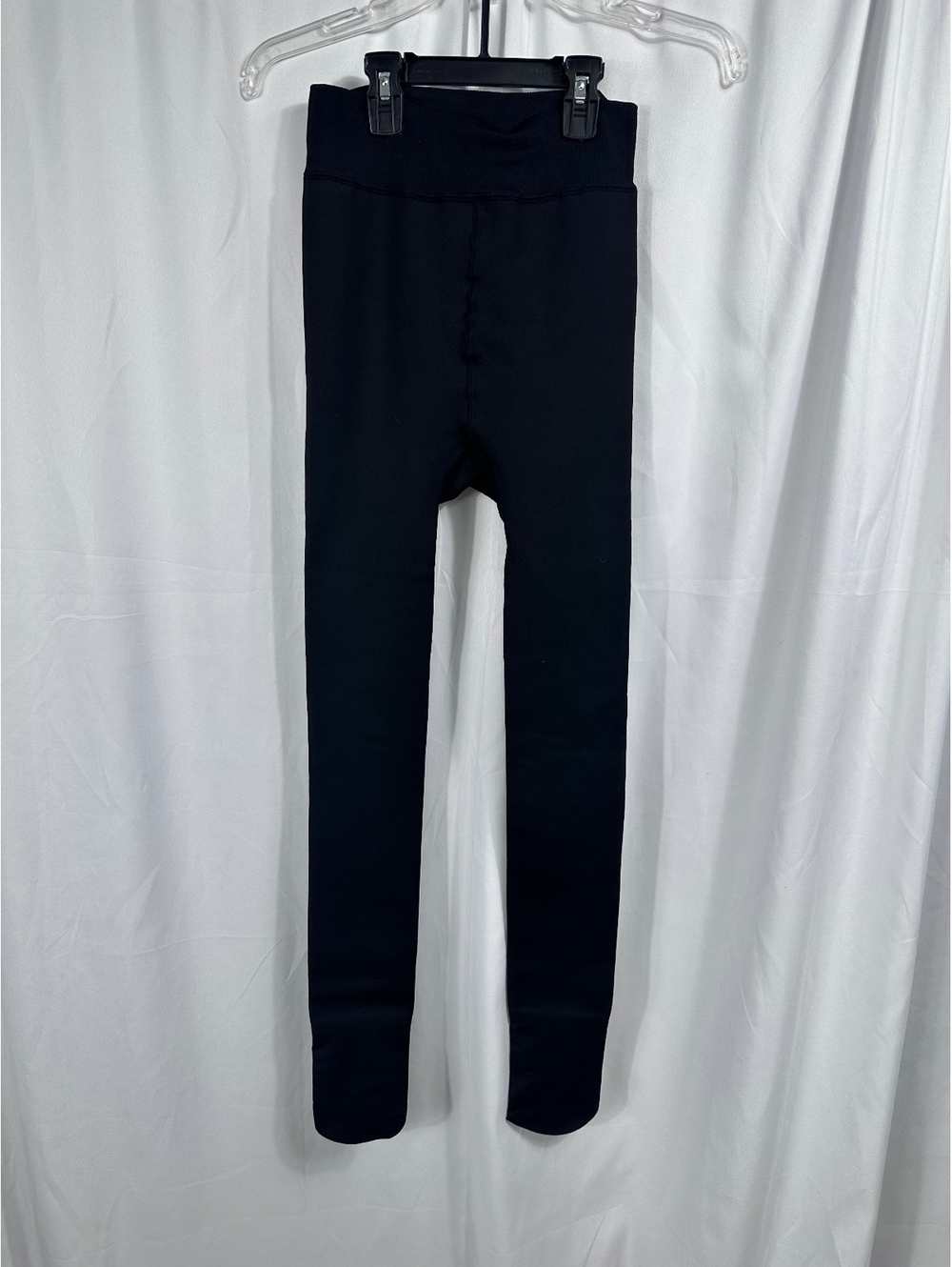Black Fleece-Lined Footed Leggings with Ribbed Waistband Large